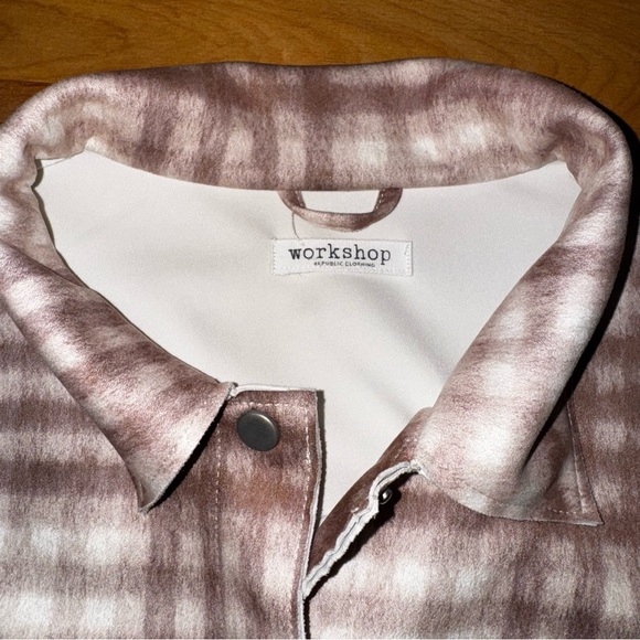 Workshop Republic Beige Flannel Faux Leather Suede Shacket Snap Buttons - Picture 3 of 13
